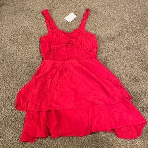 Red ruffled dress with smocked bodice